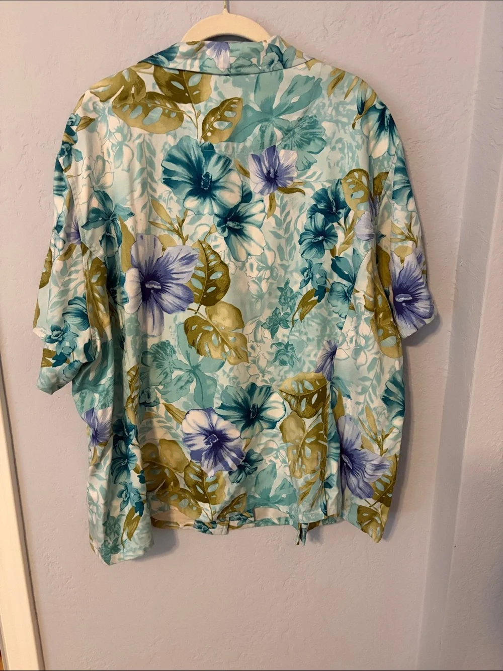 Women’s Floral Button-Down Shirt — Teal & Olive - Picture 2 of 8